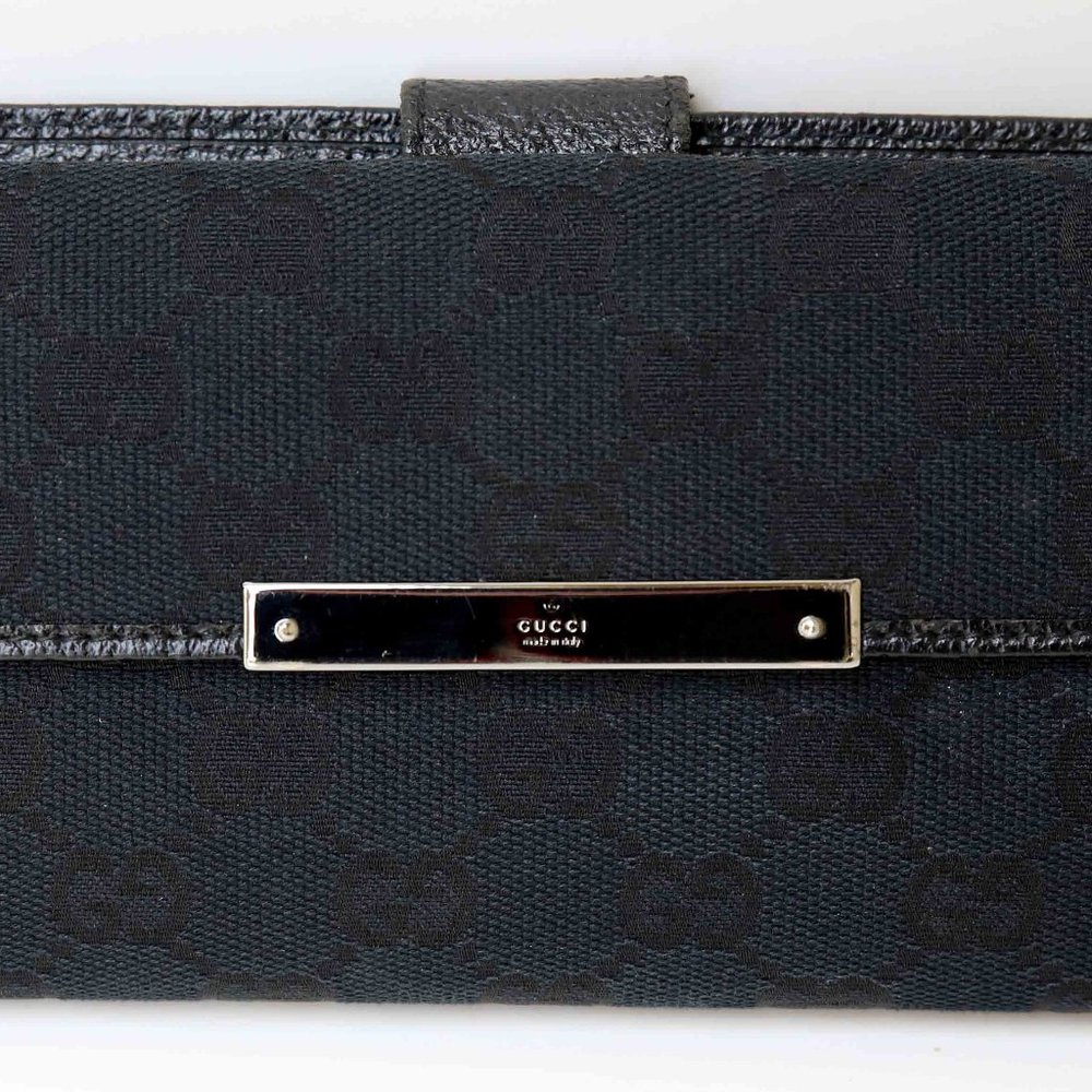 Authentic GUCCI Long Wallet Black Logo Fabric